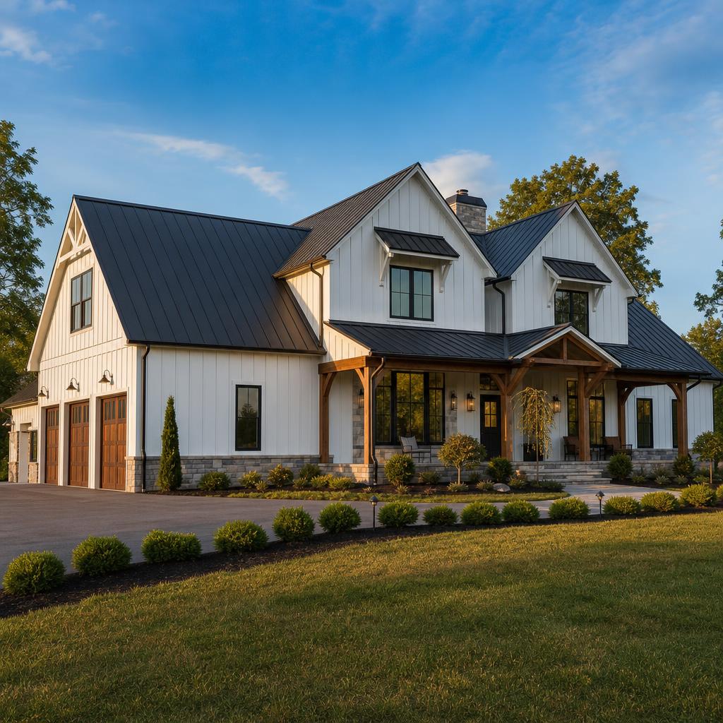 Modern farmhouse with new metal roof accents