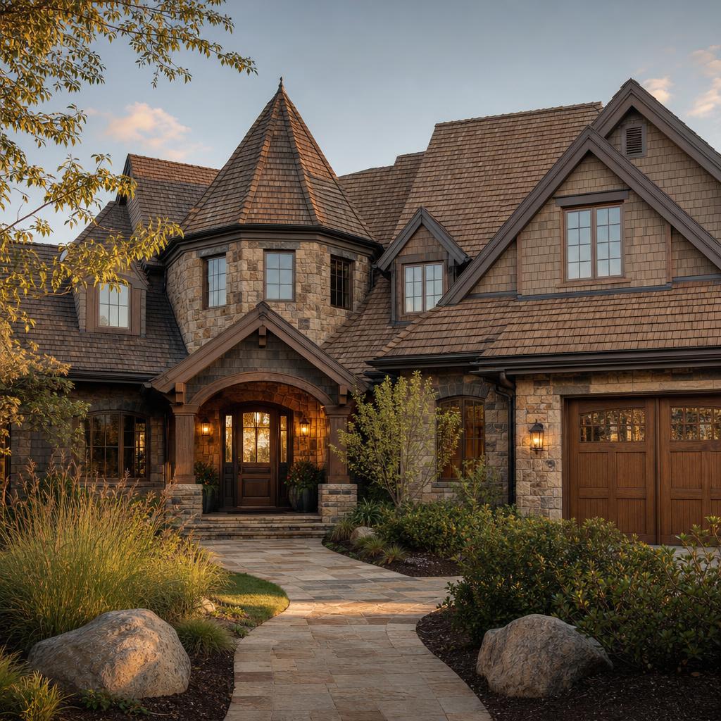 Designer shingle roof on upscale home